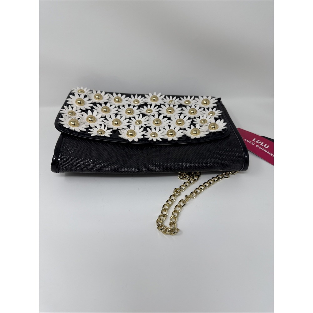 Lulu Guinness Handbag Loves Me Loves Me Not Oversized Clutch Black Daisy's NWT - Picture 9 of 9